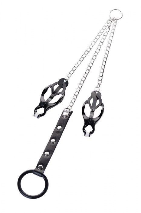 Черно-серебристые зажимы для сосков с кольцом для пениса TOYFA Metal - ToyFa - купить с доставкой в Димитровграде